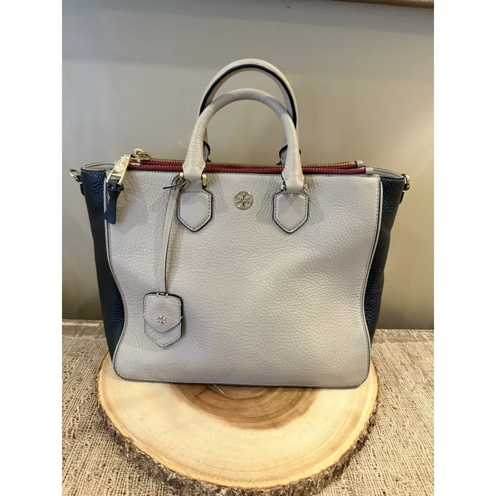 Tory Burch Robinson Pebbled Tri-color Square‎ Tote Crossbody 4 Compartment 598$